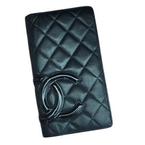 Chanel Black Cambon Quilted Leather Wallet Hot Pink Interior Black CC Classic